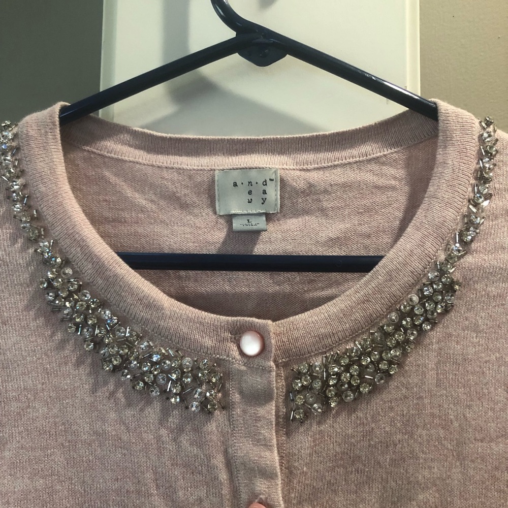 light pink cardigan with crystal beading details